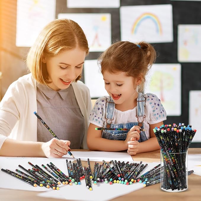 Pasimy 120 Pcs Reading Motivational Pencils Bulk Black Novelty Wooden Pencils with Eraser Classroom Inspirational Pen with Sayings for Kids Student Teacher School Reward Gifts Stationery Party