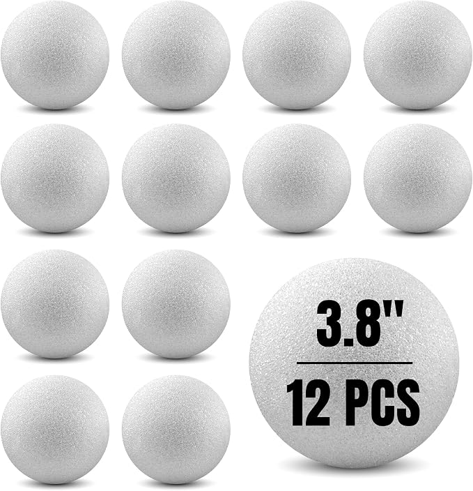 Hygloss Round Foam Balls for Crafts - 3.8-Inch White Craft Foam (XPS) for Arts Small Foam Balls for School Projects and DIY Crafts - Round Balls - 12 Pack of Foam Craft Spheres
