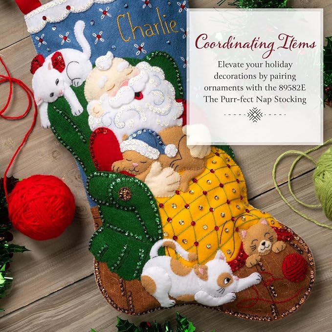 Bucilla Felt Applique 6 Piece Ornament Making Kit, Frisky Kitties, Perfect for Holiday DIY Arts and Crafts, 89643E