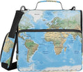 3 Ring Zipper Binder with Shoulder Strap World Map Blaue 1.5 inch Binders Keeper Large Capacity Multi Pockets for School Office Supplies