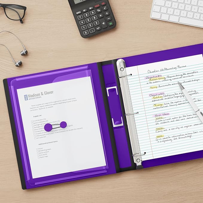 Staples Better Binder, 1-Inch D-Ring View, Purple, 275 Sheets | Reinforced spine for durable everyday use in office and school settings.