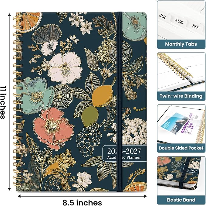 Taja Planner 2026-2027, Jul 2026-Jun 2027 Monthly & Weekly Calendar Planner | 8.5" x 11", Hardcover Academic Calendar, Teacher Student Agenda Book with Tabs, School Office Supplies, Citrus Bloom