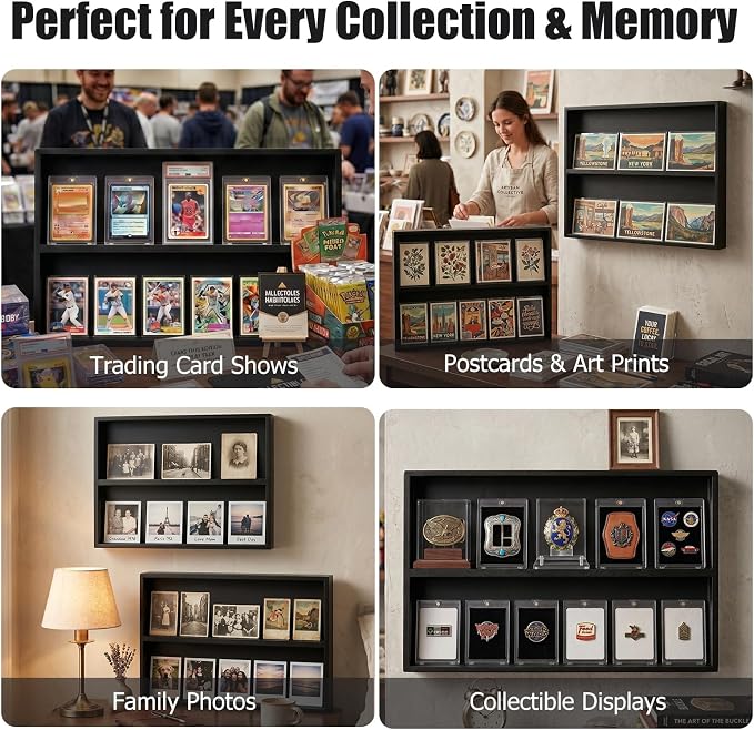 4 Pack Wooden Card Display Case Holds 32-40 PSA BGS SGC Graded Sports Card | Easy Assembly， Wall Mounted or Desktop Card Display，Trading Cards，Baseball Cards, Basketball Cards，Football Cards，Top Loaders