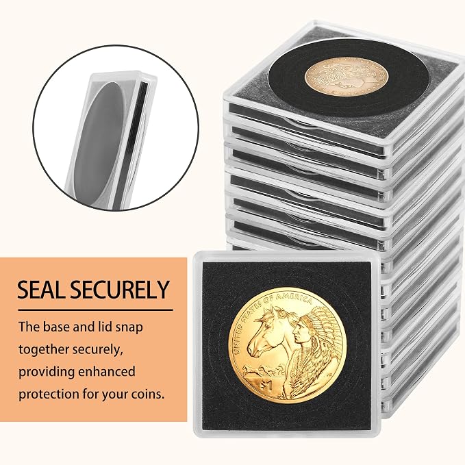 80 Pcs Coin Holders for Collectors, Clear Coin Cases | Plastic Coin Slabs & Coin Protectors with 5-Size Sponge Gaskets 20/25/30/35/40mm for Silver Dollar Collection Supplies, Black