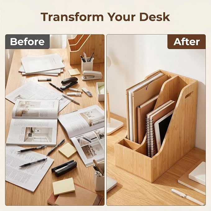 Bamboo File Folder Holder Book Holder Document Rack | Document Cabinet Rack, Storage Organizer, Small Magazine Shelf, For Home, Office