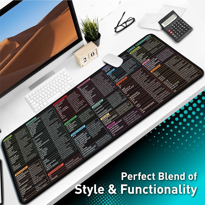 Pixiecube Linux Commands Line Mouse pad - Extended Large Cheat Sheet Mousepad. Shortcuts to Kali/Red Hat/Ubuntu/OpenSUSE/Arch/Debian/Unix Programmer. XXL Non-Slip Gaming Desk mat