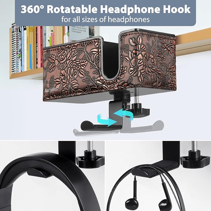 Under Desk Cup Holder Clamp on Cup Holder PU Leather Clip on Desk Organizer | Desk organizer with pencil holder clamp on side, under desk hanging organizer, clip on cup holder desk phone stand holder PU