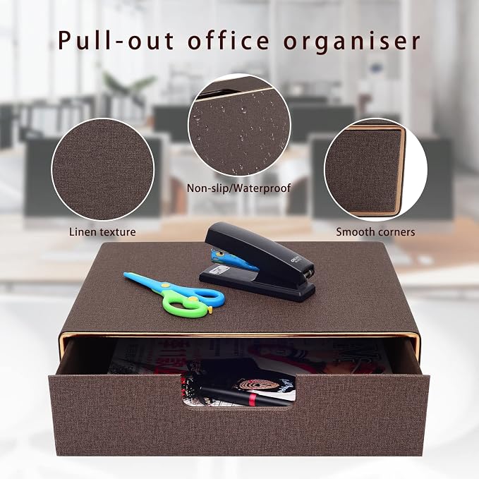 PU Leather Stackable Organizer Drawer, Executive Office Supplies Desktop Filing A4 File Cabinet/Holder for Jewelry/Bill/Paper/Documents/Makeup Home Decor Stationery Storage Box, Coffee