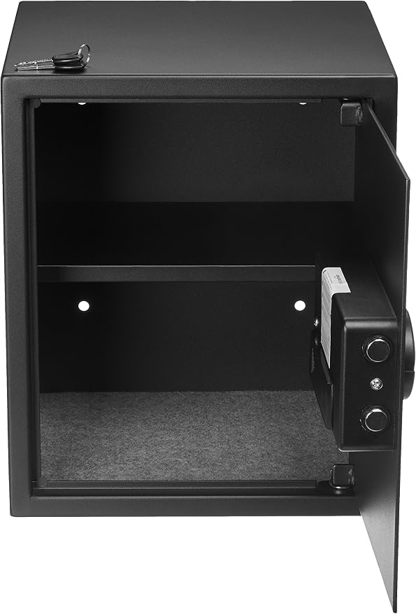 Amazon Basics Steel Home Security Safe with Electronic Keypad, Programmable Combination Lock for Documents, Jewelry, Valuables, Removable Shelf, 1.52 Cubic Feet, Black, 13.8"W x 13"D x 16.5"H