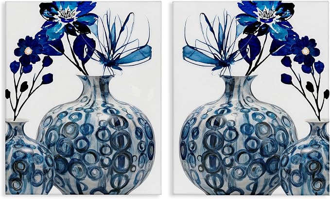 Bold Blue Ikebana Vase Floral, 16 x 20 Inch Canvas Wall Art Set | Stupell Industries · By Jesse Keith · Ready to hang · Ideal for living room or bedroom · Made in USA