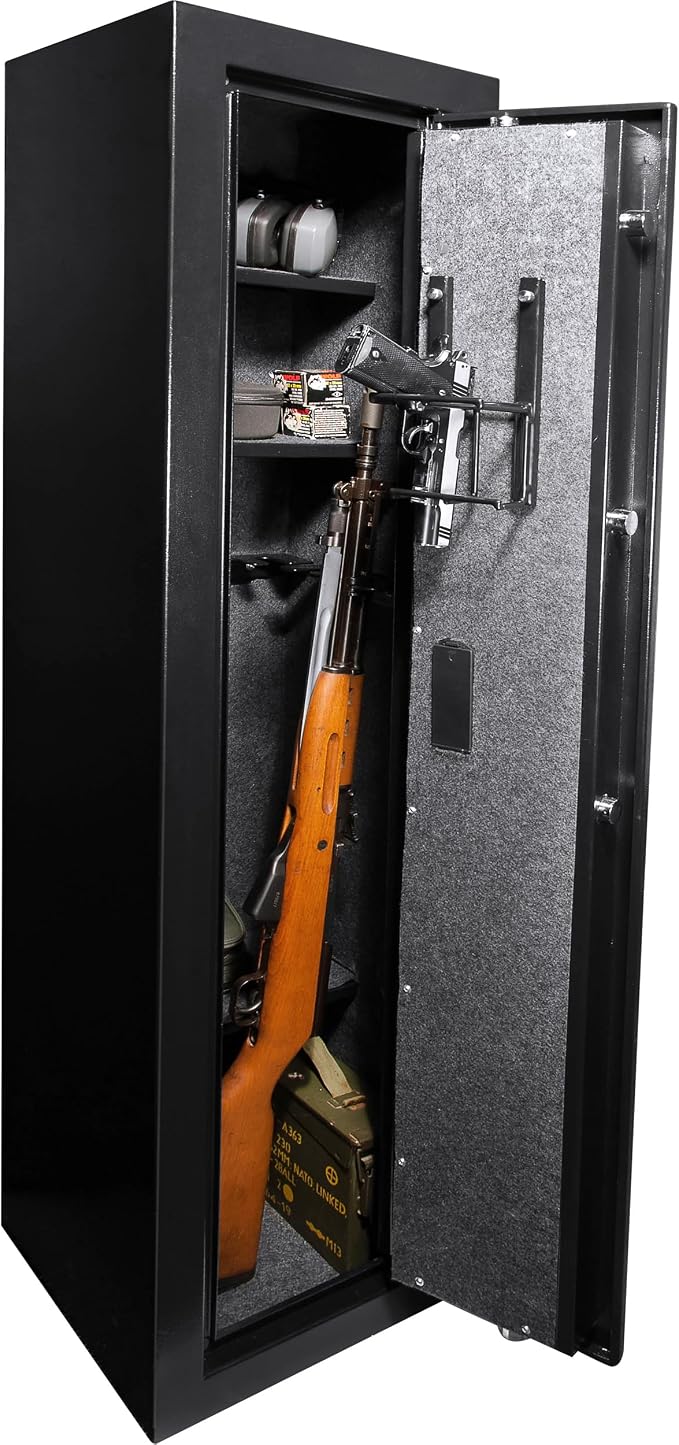 Barska Biometric Rifle Gun Safe – Quick Access Fingerprint Long Gun Safe for Home, DOJ Approved, Silent Mode, Removable Shelf, Backup Keys & Battery
