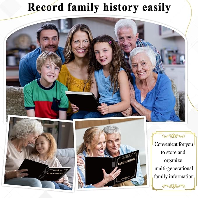 Family History Binder 3 Ring 50 Families Group Sheets 8th Generation Family Tree Chart 16 Sheets Genealogy Binder Black Cover Genealogy Organizer Supplies with Pen Loop PVC Pocket for Families History