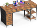 Huuger Computer Desk with 6 Drawers, Office Desk with Shelves, Reversible Gaming Desk, Corner Desk with Storage, Work for Home Office, Study, Living Room, 54inch, Rustic Brown