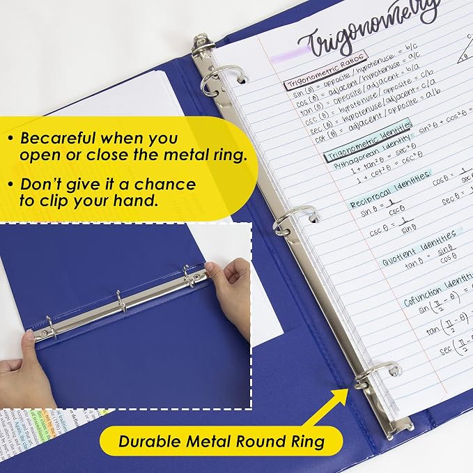 BAZIC Products 1" Color 3-Ring Binder, Round Ring, 2 Pockets, 4-Set | round rings, 1 in Assorted Color 3-ring binder, 2 inside pockets, holds up to 175 sheets, Durable poly cover