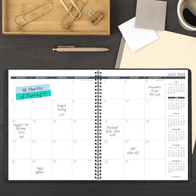 AT-A-GLANCE Planner 2026-2027 Monthly Academic 18-Month July-December Calendar Notebook, 9" x 11", Black (7007405)
