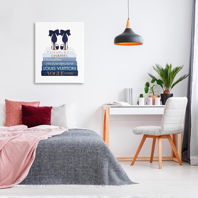 Chic Heels Bookstack Glam, 30 x 40 Inch Canvas Wall Art | Stupell Industries · By Amanda Greenwood · Ready to hang · Fashion forward decor for bedroom or office · Made in USA