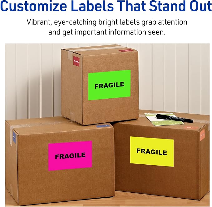 Avery Printable Shipping Labels, 5-1/2" x 8-1/2", Neon Magenta, Laser & Inkjet Compatible, 200 Blank Labels Total, Great for Branding, Mailing, Organizing, and More (5948)