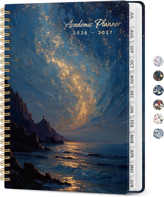 Taja Planner 2026-2027, Jul 2026-Jun 2027 Monthly & Weekly Calendar Planner | 6.3" x 8.5", Hardcover Academic Calendar, Teacher Student Agenda Book with Tabs, School Office Supplies, Golden Tide