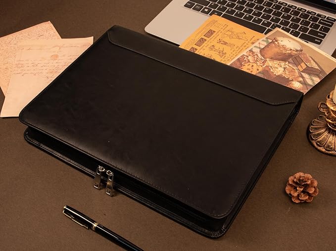AZXCG Leather Padfolio for Men,Zippered Padfolio with 3 Ring Binder,Business Portfolio Organizer with A4 Writing Pad Holder, Portfolio Binder for Meeting,Business,School,Work