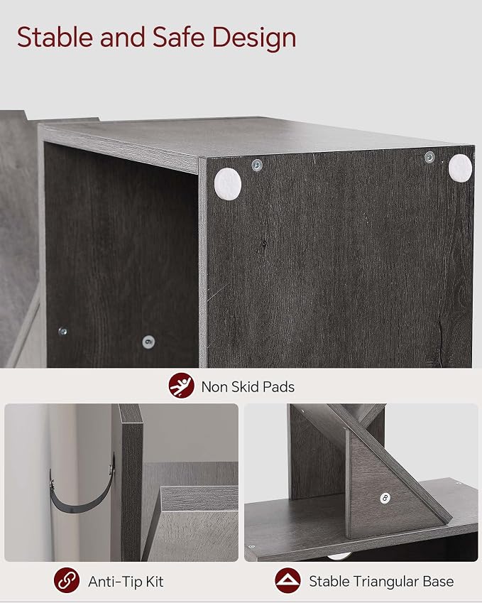 SUNMORY 6 Tier Tree Bookshelf, Tall Small Bookcase with Storage Cabinet | Modern Narrow Bookshelves Organizer, Floor Standing Book Case Shelf for Bedroom Living Room Home Office Corner, Grey
