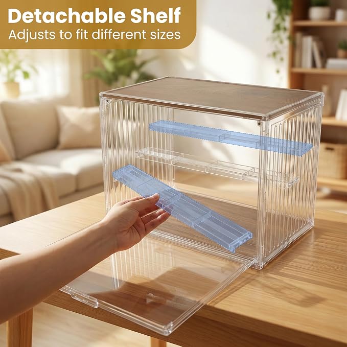 Acrylic Display Case for Collectibles, 4-Tier Clear Display Box with Removable Shelves, Stackable Organizer with Magnetic Door for Figures, 2 Pack