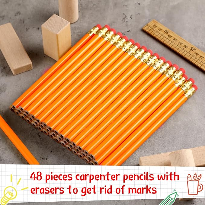 Fainne 48 Pcs Jumbo Pencil, Wooden Pencil with Black Core for Carpenters Construction Workers Woodworkers Framers Beginners Students Teachers DIY Project(Orange,Round)