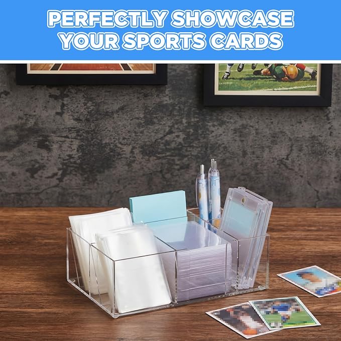 Acrylic Top Loaders Dispenser & Penny Sleeve Holder, Card Pack Dispenser with Pull-out Bottom Clear Desktop Storage Box for Trading TCG Sports Cards(Multi-use,8.3 x 5.3 x 2.8 Inch)