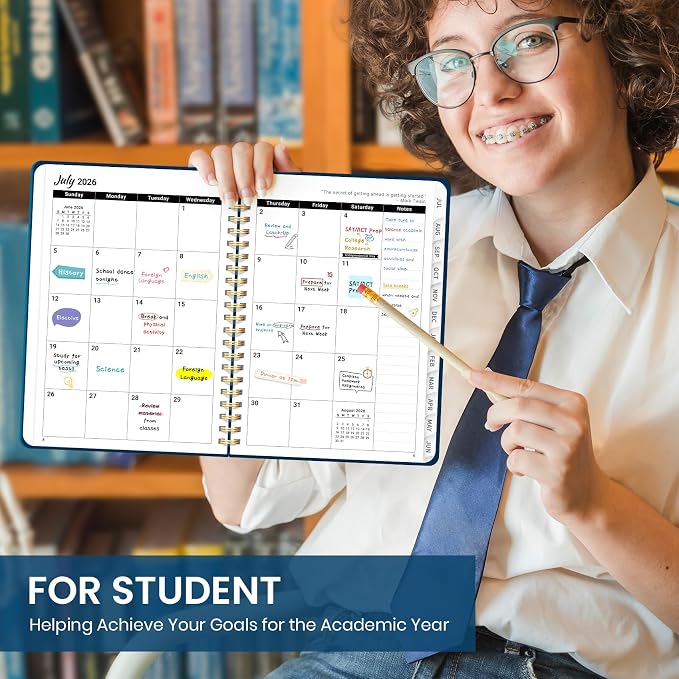 Taja Planner 2026-2027, Jul 2026-Jun 2027 Monthly & Weekly Calendar Book | 6.3" x 8.5", Hardcover Academic Calendar with Tabs, Teacher Student Agenda Book for School Office Supplies - Navy Blue