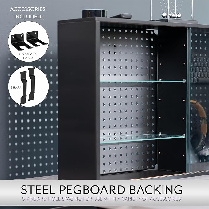 Pegboard Cabinet with Glass Door, Wall Mounted or Freestanding Storage Display Case, Black, LF-GDPC1