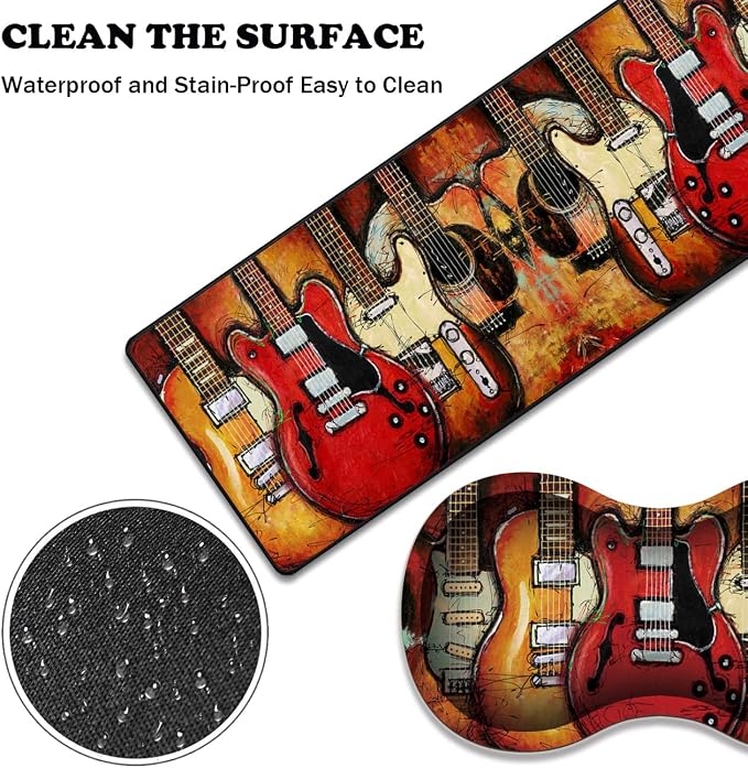 Extended Gaming Mouse Pad Desk Pad Keyboard Pad, Mouse Wrist Rest and Coaster, Anti-Slip Rubber Base Mouse Pad, Suitable for Gaming and Office, Guitar