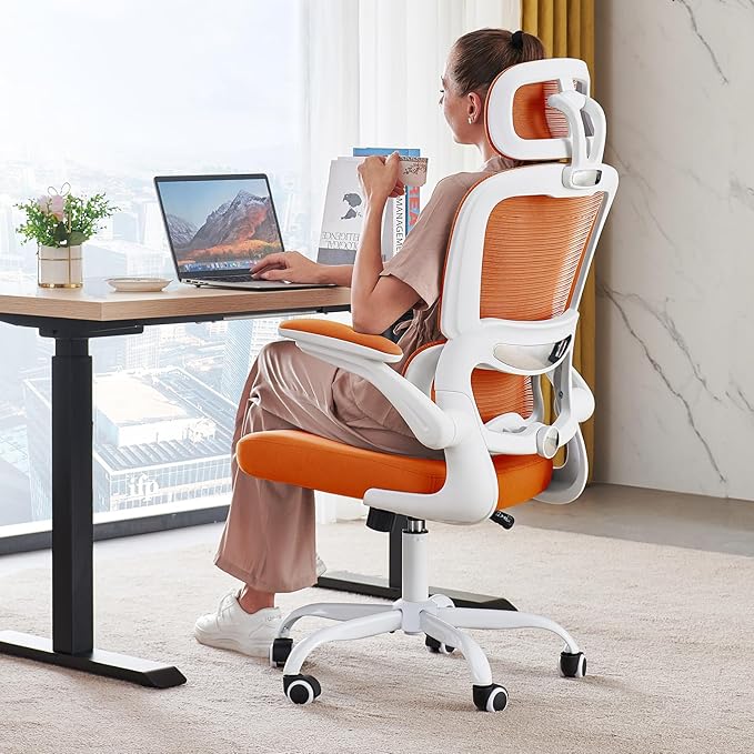 TRALT Office Chair Ergonomic Desk Chair - Gaming Chair with Lumbar Support | 330 LBS Home Office Desk Chairs with Headrest, Reading Chair with Flip-up Armrests, Comfortable Computer Chairs (1, Orange)