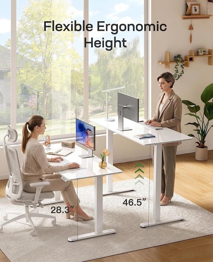 Marsail 37 x 22 inch Glass Standing Desk with 4-Zone Drawer Storage, 3 Pack | 28.3–46.5 Inch Height Range, One-piece Glass top, Sit Stand Design, White finish, Compact Desk for Computer & Home Office
