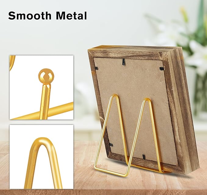 Decolore 4 Pack 4 Inch Display Stands Gold Plate Stands Metal Frame Holder Stand for Picture, Decorative Plate, Photo Easel, Artistic Work Display Stand, Picture Frames