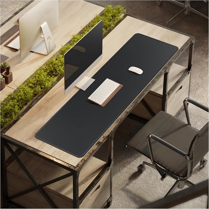 CENNBIE Leather Desk Mat, 51.2" x 16" Desk Pad for Full Desk (Black) | Premium Stitched Edges Resist Wear. Waterproof, Non-Slip & Easy To Clean. Protects Desk From Scratches. For Office & Home.