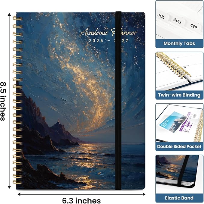 Taja Planner 2026-2027, Jul 2026-Jun 2027 Monthly & Weekly Calendar Planner | 6.3" x 8.5", Hardcover Academic Calendar, Teacher Student Agenda Book with Tabs, School Office Supplies, Golden Tide