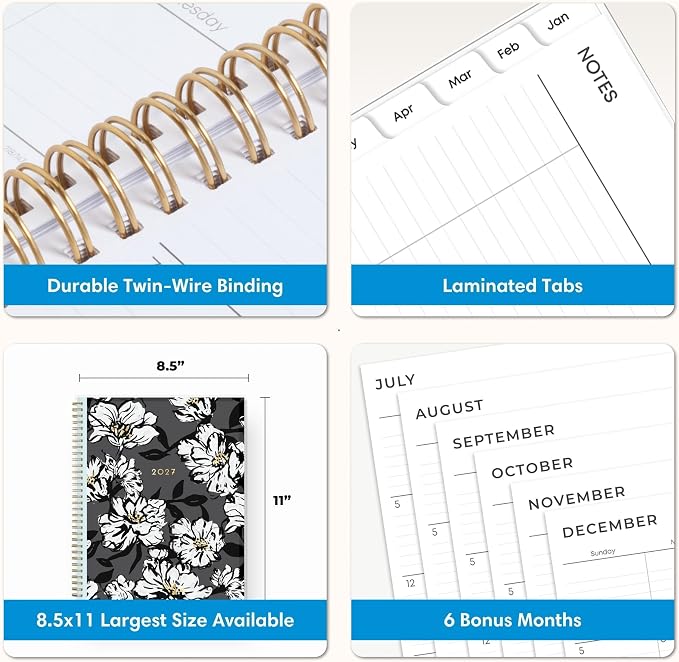 Blue Sky 2027 Weekly & Monthly Planner Calendar, 8.5"x11", Baccara Dark