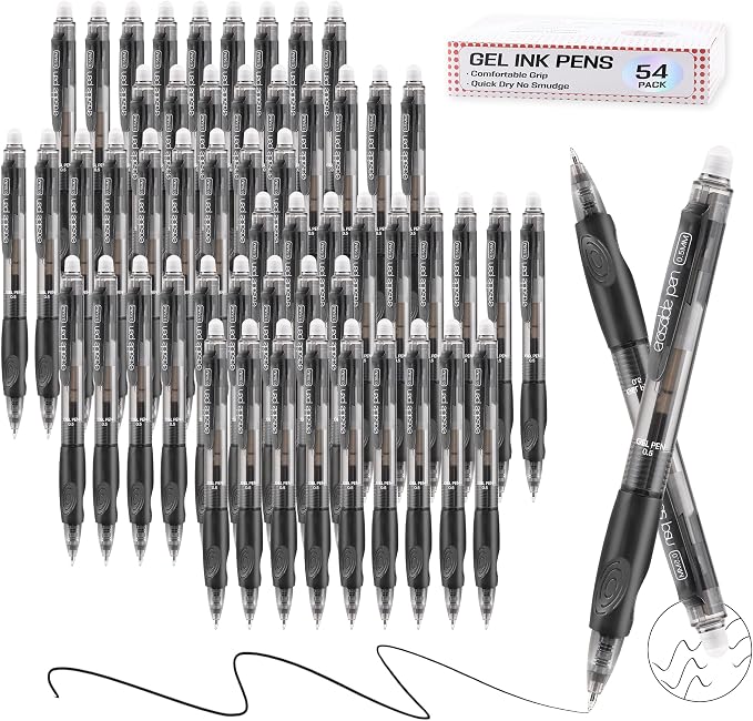 USUAL 54 Black Retractable Erasable Gel Pens Clicker, Fine Point(0.5mm), Make Mistakes Disappear, Premium Comfort Grip, Black Ink for Planners,Smooth Writing Pen Office Back-to-School Supplies