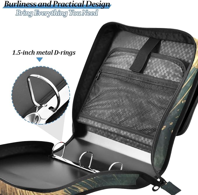 ALAZA Swimming Otters Zipper Binder 1.5 inch 3 Ring Binder Organizer with Shoulder Strap and Handle for Home Office Work