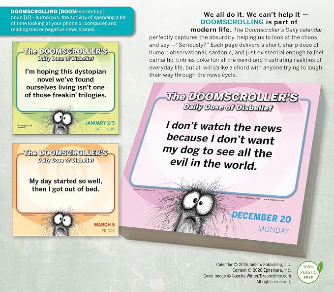 The Doomscroller's 2027 Daily Desk Calendar: Boxed Page-a-Day Calendar for Home and Office Organization with Full-Color Tear-Off Pages & Cardboard Easel