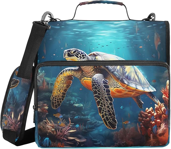 Personalized Sea Turtle 3 D-Ring Binder Bag Zipper Organizer | Multi-Pocket with Handle and Detachable Shoulder Strap Holds 500 Sheets for School Office Supplies