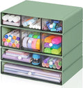 Desk Storage Organizer with 9 Drawers, 4 Tiers Stackable Desktop Craft Storage Drawers, Clear Storage Box Caddy for Stationary Makeup Jewelry Office Craft Supplies (Green)