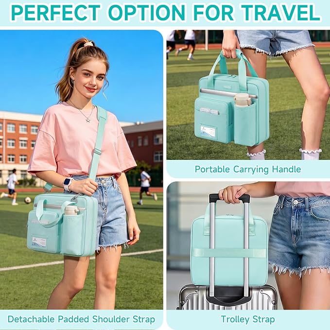 3 Ring Zipper Binder Bag, 3 Inch D-Ring 700 Sheet Capacity, Portable File Organizer with Removable Shoulder Strap & Multiple Pockets for School Office Travel Summer Study Back to School,Mint Green
