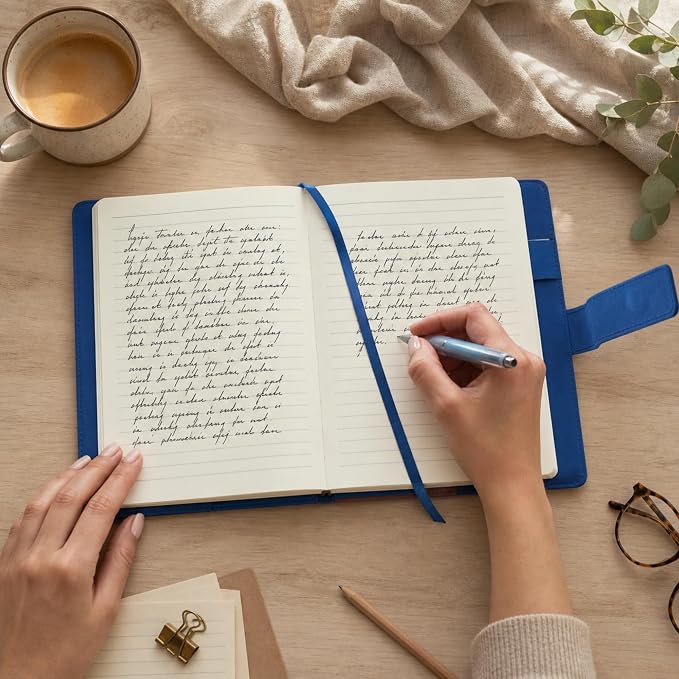 The Amazing Office Dragonfly Heart Refillable Journal, Blue Faux Leather, 200 Lined Pages, 5.75x8.5 Inch Notebook with Magnetic Clasp and Pen Holder, Writing Diary for Women and Men