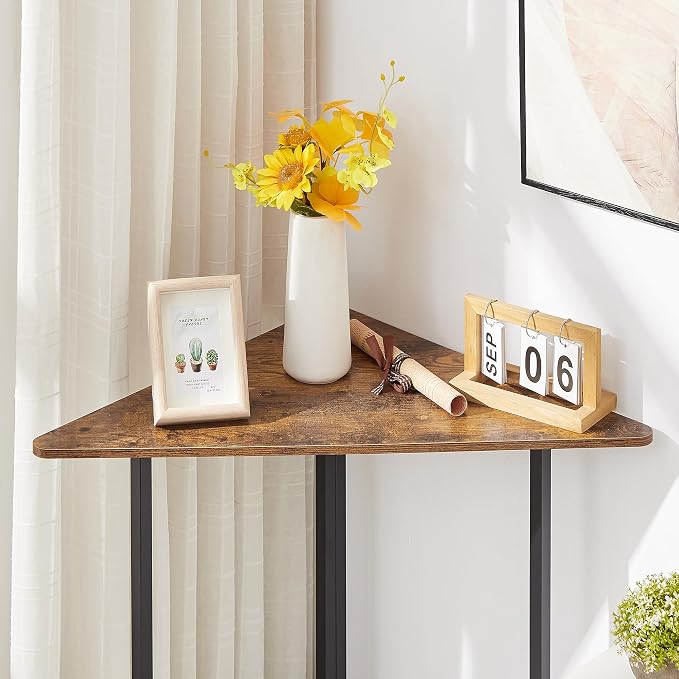 VECELO Corner Desk,Office Tables for Living Room for Small Space Triangle Computer Desk with Steel Frame Corner Shelves with Metal Frame Writing Desk for Workstation Classic Brown 31.1" 2 Set