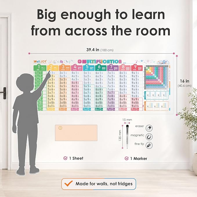 Large Dry Erase Multiplication Chart, 39.4x16 in Times Table Chart