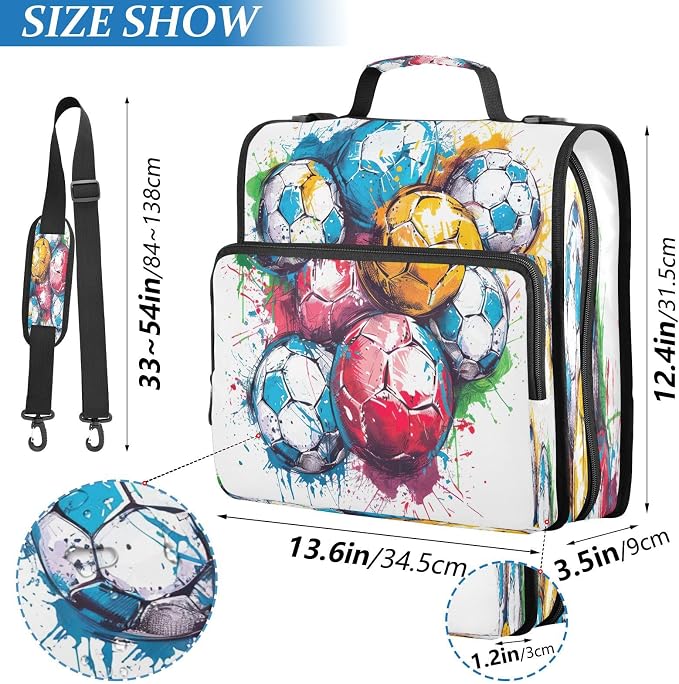 Football Waterproof Zipper Binder with Shoulder Strap, 3-Ring Trapper Keeper with Lay-Flat Design and Multiple Compartments for School & Office, Adults & Kids