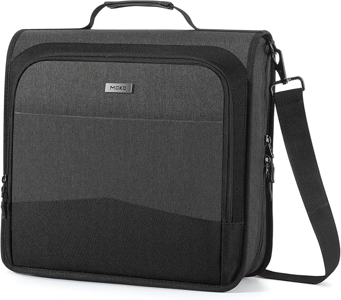 MoKo Zipper Binder, 3-Inch 3-Ring, 600 Sheets, 6-Tab File Folders, Black | Waterproof 900D polyester with six dividers, multiple pockets, a handle and adjustable shoulder strap.