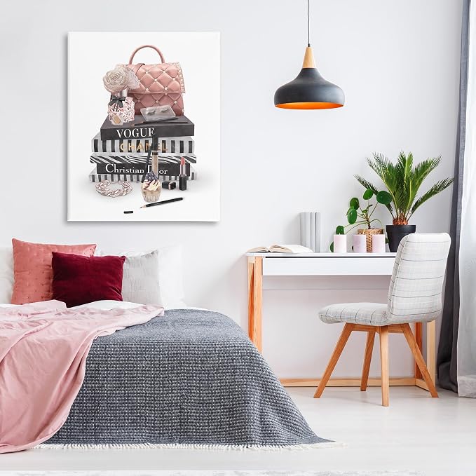 Stupell Industries Fashion Bookstack Glam, 36 x 48 Inch Canvas Wall Art | Stupell Industries · By Ziwei Li · Ready to hang · Chic decor for living room · bedroom · or office · Made in USA