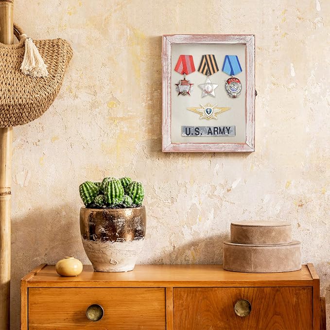 TJ.MOREE Shadow Box 8 x 10 Display Case Wood Picture Frame White Pink | Memory Box with Linen Back for Memorabilia, Bouquet, Military Medals, Pet Memorial Gifts