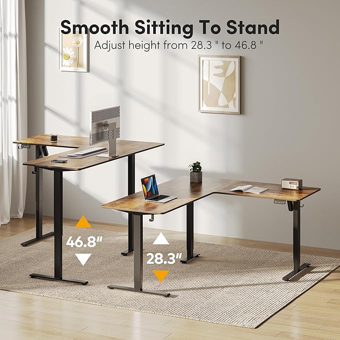 Cubiker L Shaped Standing Desk - 63 x 55 Inch Electric Adjustable Height Corner Standing Desk, Ergonomic Sit Stand Up Table, Splice Board for Home Office, Rustic Brown